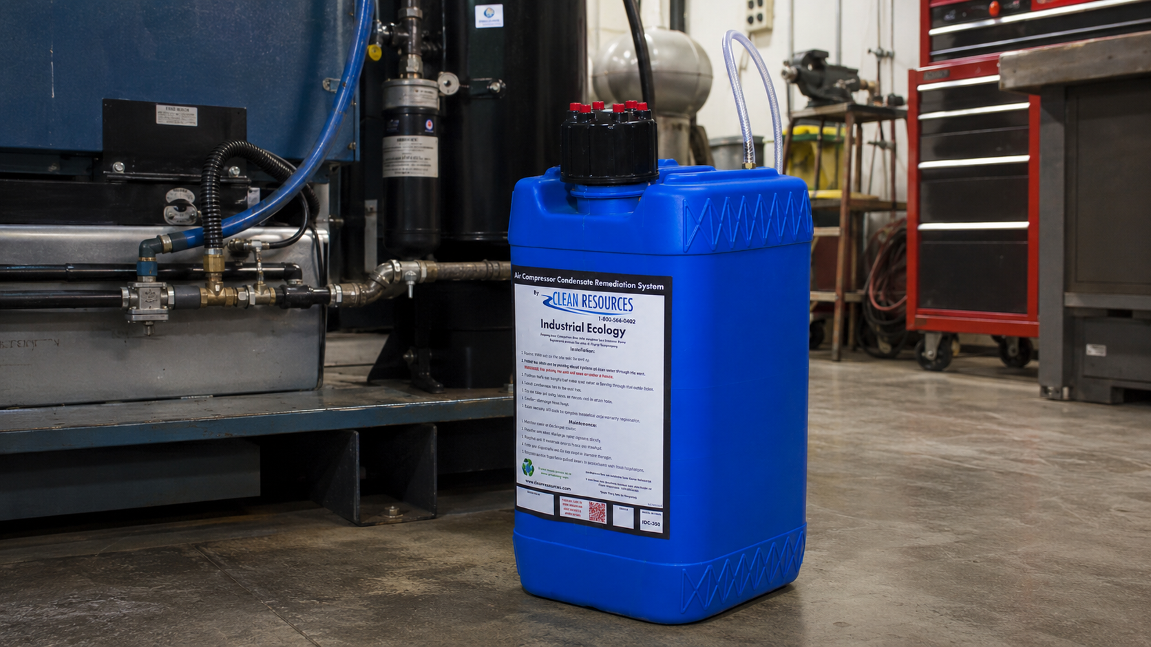 Industrial compressed air treatment system with Clean Resources oil-water separators
